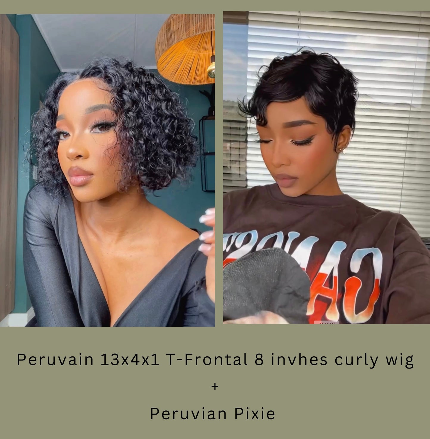 13x4 Full frontal Curly Bob + Pixie Wig