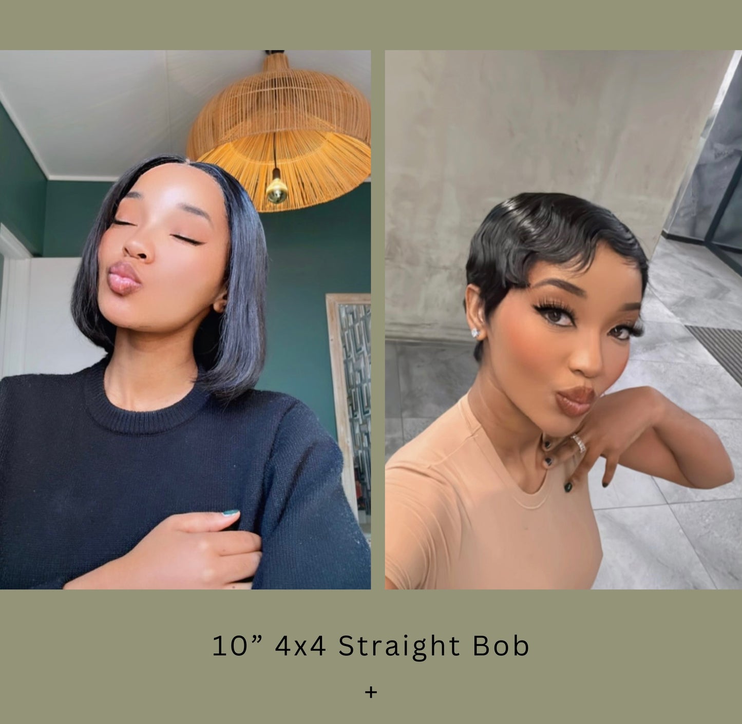 Peruvian GlueLess 4x4 Straight Bob wig + Peruvian Pixie