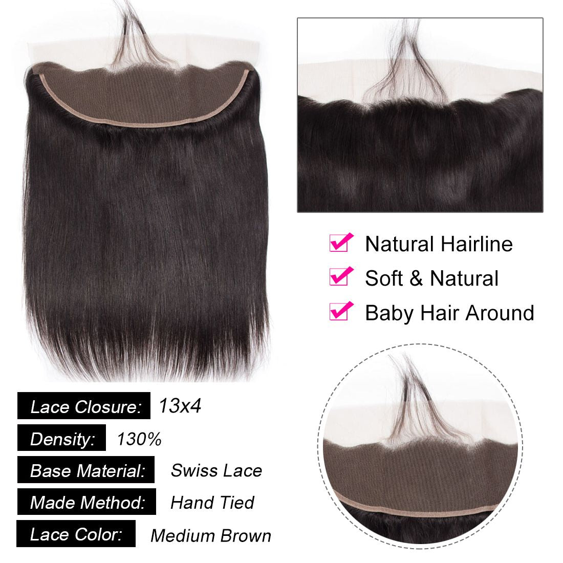 Thabee Hair Peruvian Straight Lace Frontal Closure 13*4 Straight Human Hair Lace Frontal With Baby Hair