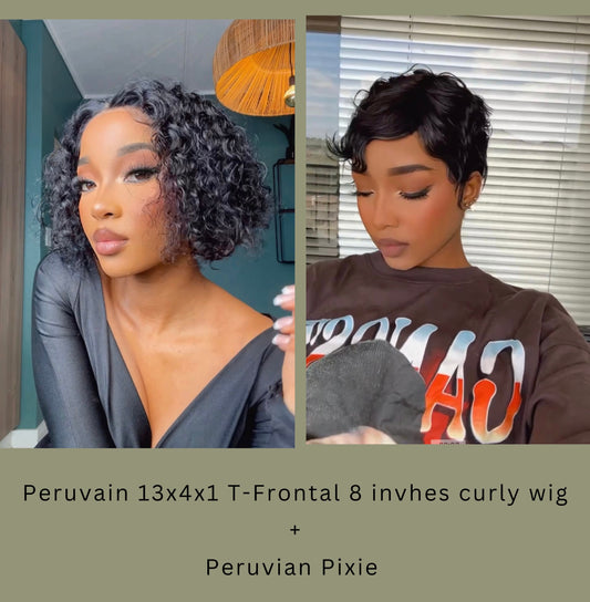 13x4 Full frontal Curly Bob + Pixie Wig