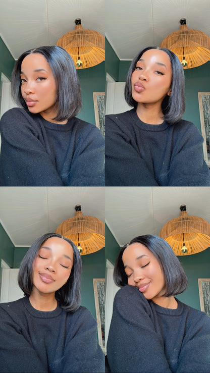 Peruvian GlueLess 4x4 Straight Bob wig + Peruvian Pixie